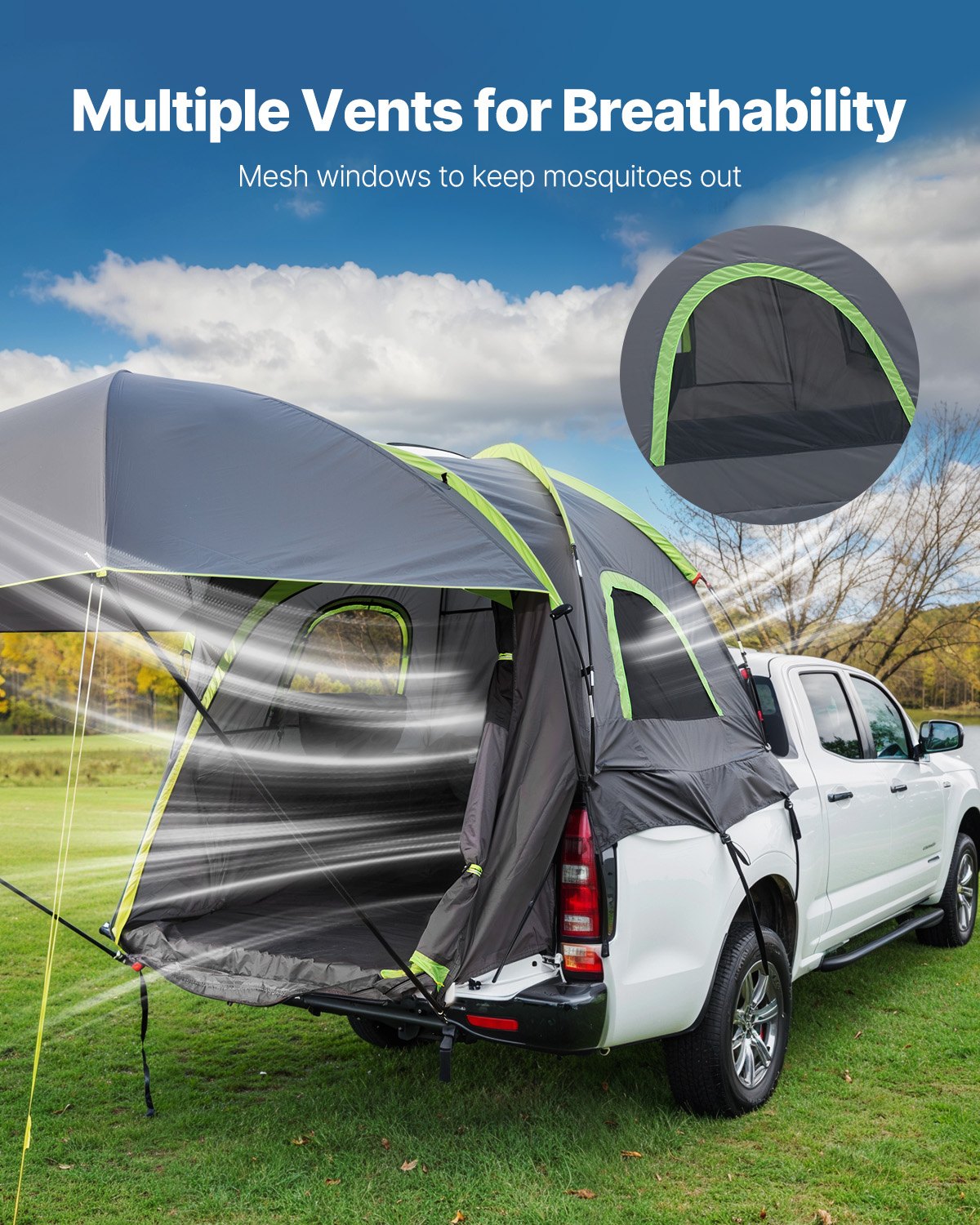 Pickup Truck Tent 5.0-5.2ft Waterproof PU2000 2-3 Person Sleeping with Awning