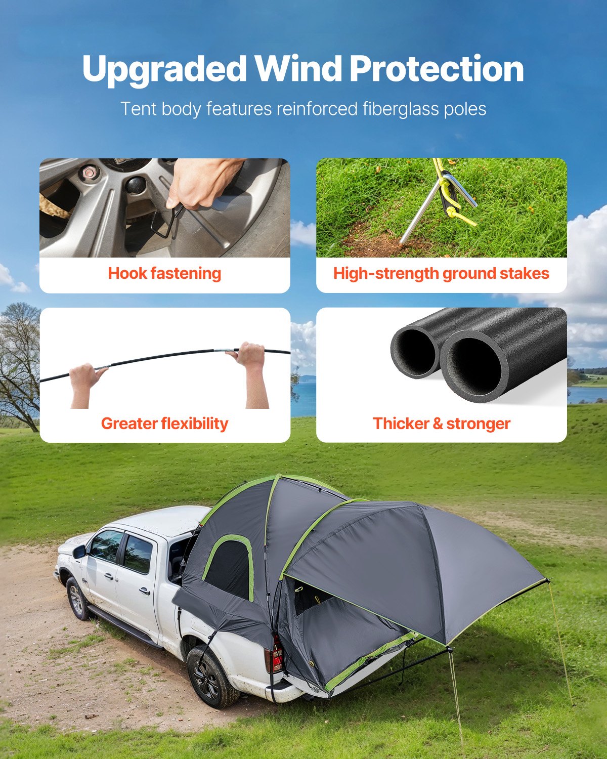Pickup Truck Tent 8.0-8.2ft Waterproof PU2000 2-3 Person Sleeping with Awning