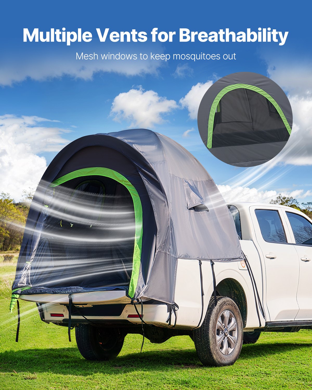 Pickup Truck Tent 5.5-6.0ft Waterproof PU2000 2-3 Person Sleeping with Windows