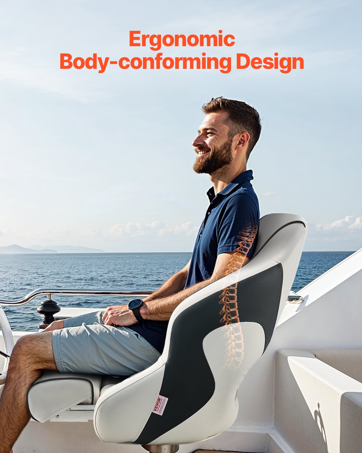Captain Boat Seat High Backrest FlipUp Folding Waterproof PVC Leather White Grey