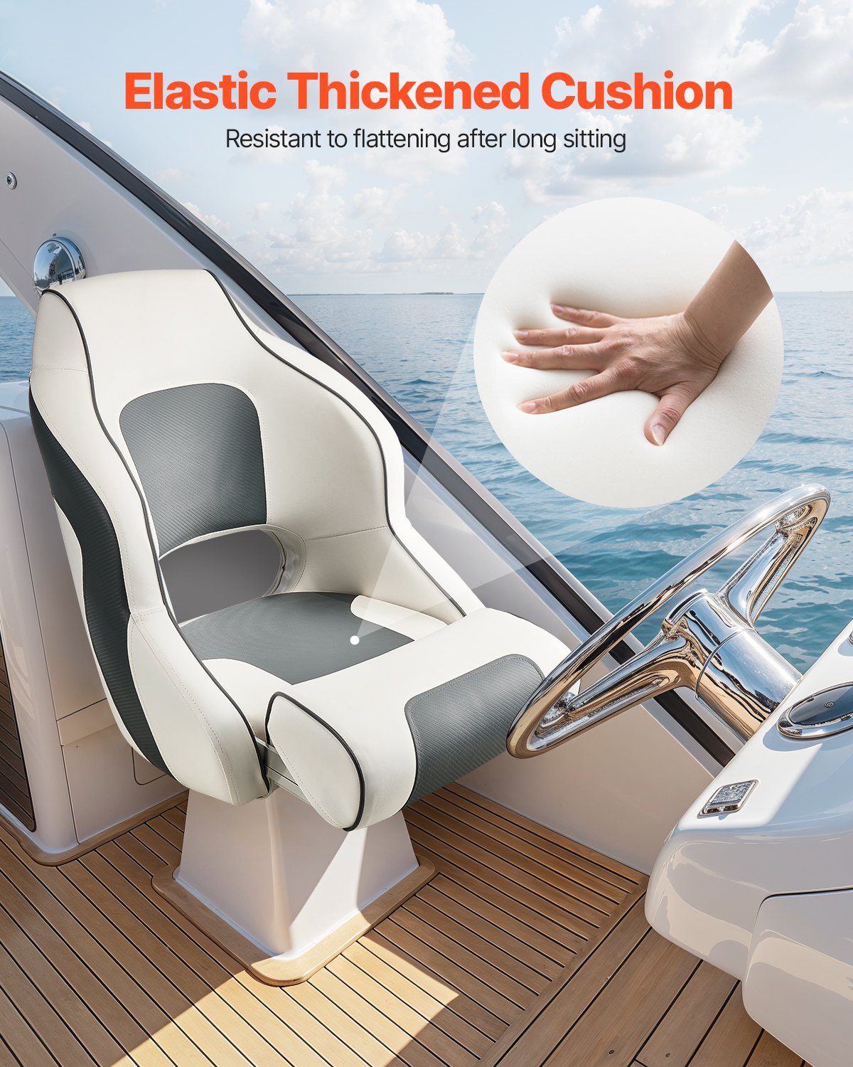 Captain Boat Seat High Backrest FlipUp Folding Waterproof PVC Leather White Grey