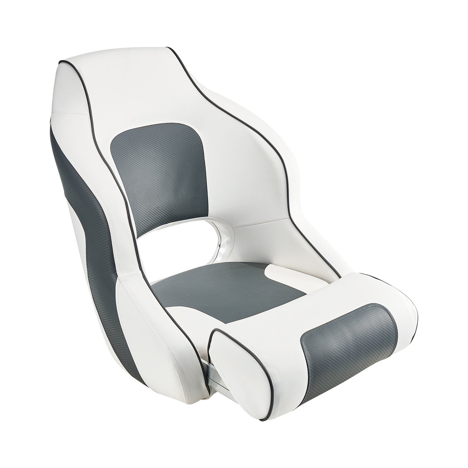 Captain Boat Seat High Backrest FlipUp Folding Waterproof PVC Leather White Grey