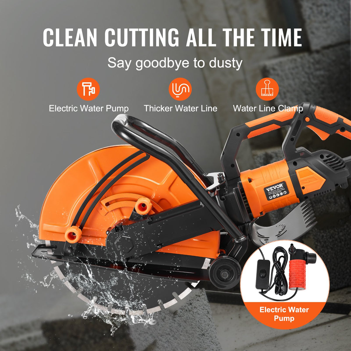 Electric Concrete Saw 16 in 2800W 15A Circular Cutter 6 in Depth Wet Saw