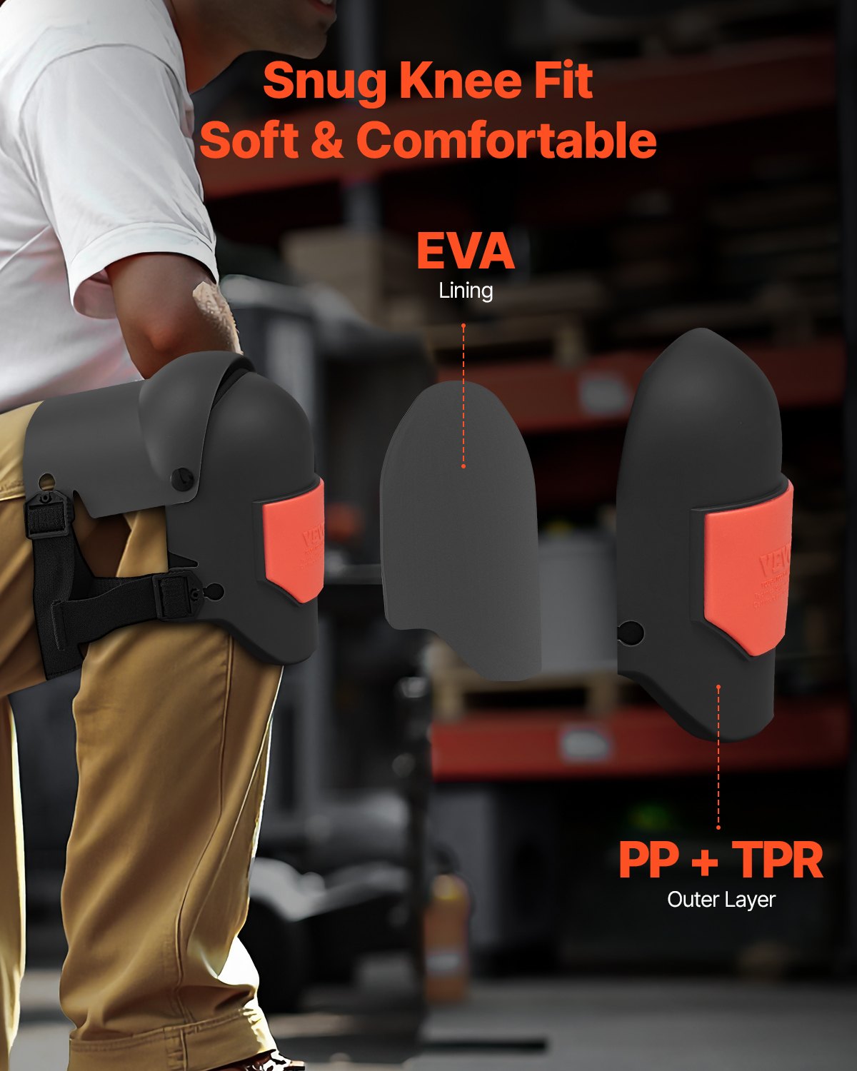 Knee Pads for Work Extra Thick Foam Cushion Pro Protection Comfort Black/Orange