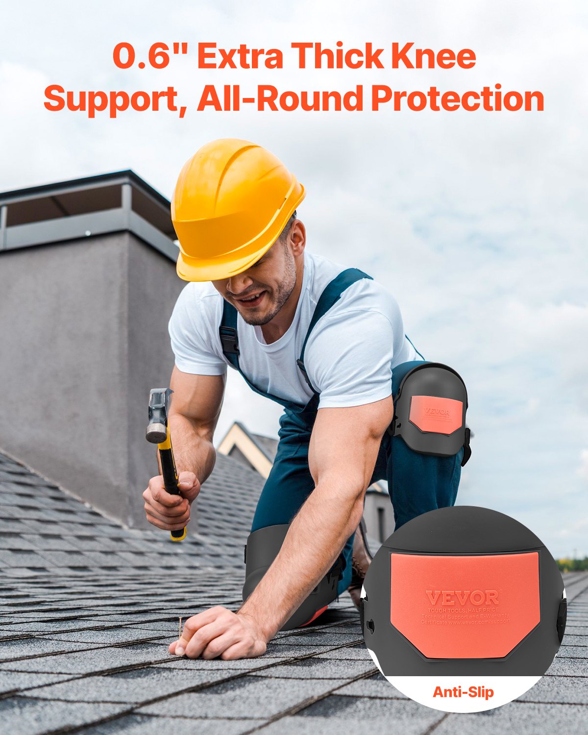 Knee Pads for Work Extra Thick Foam Cushion Pro Protection Comfort Black/Orange