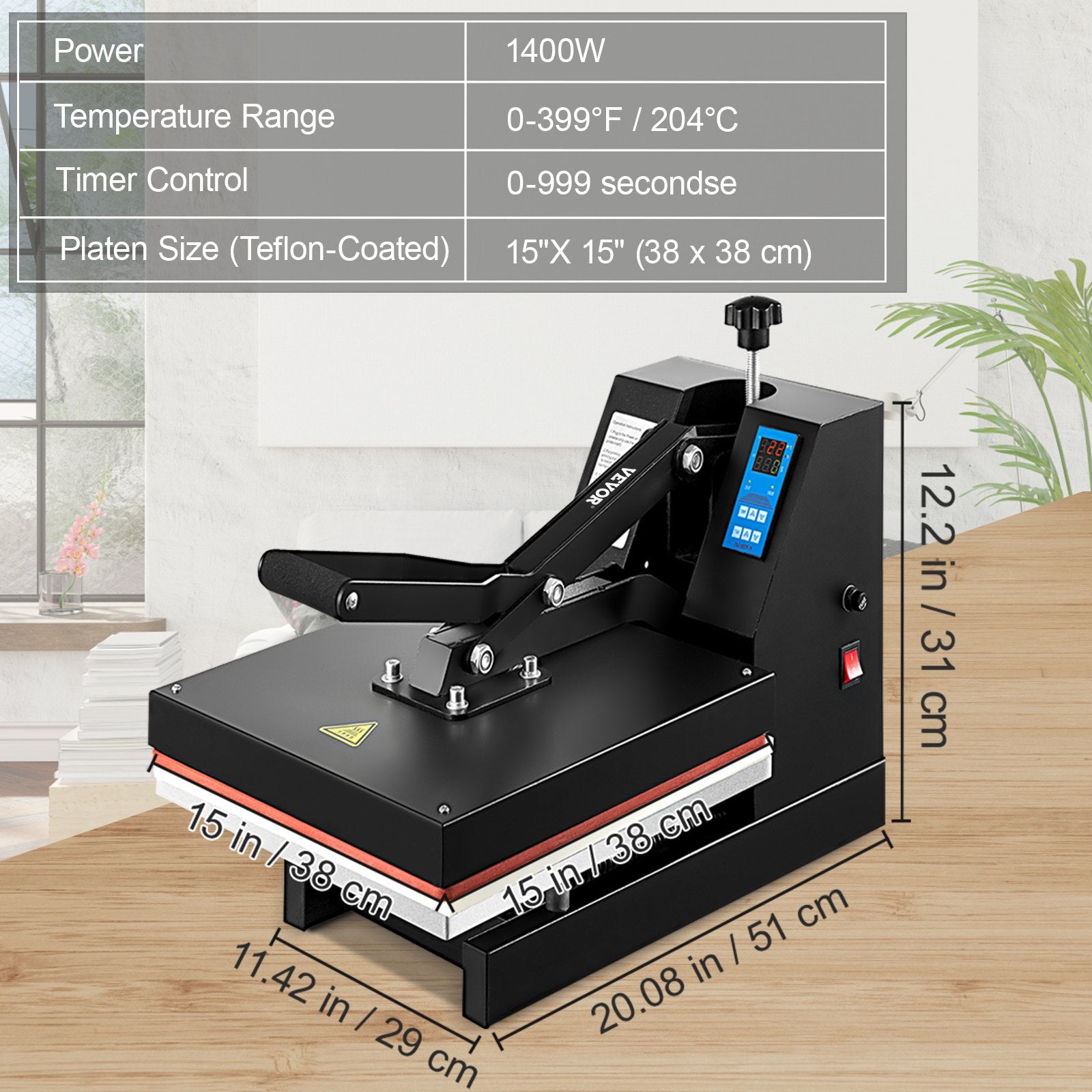 Heat Press 15x15" Industrial Quality T-Shirt Sublimation Clamshell Machine
