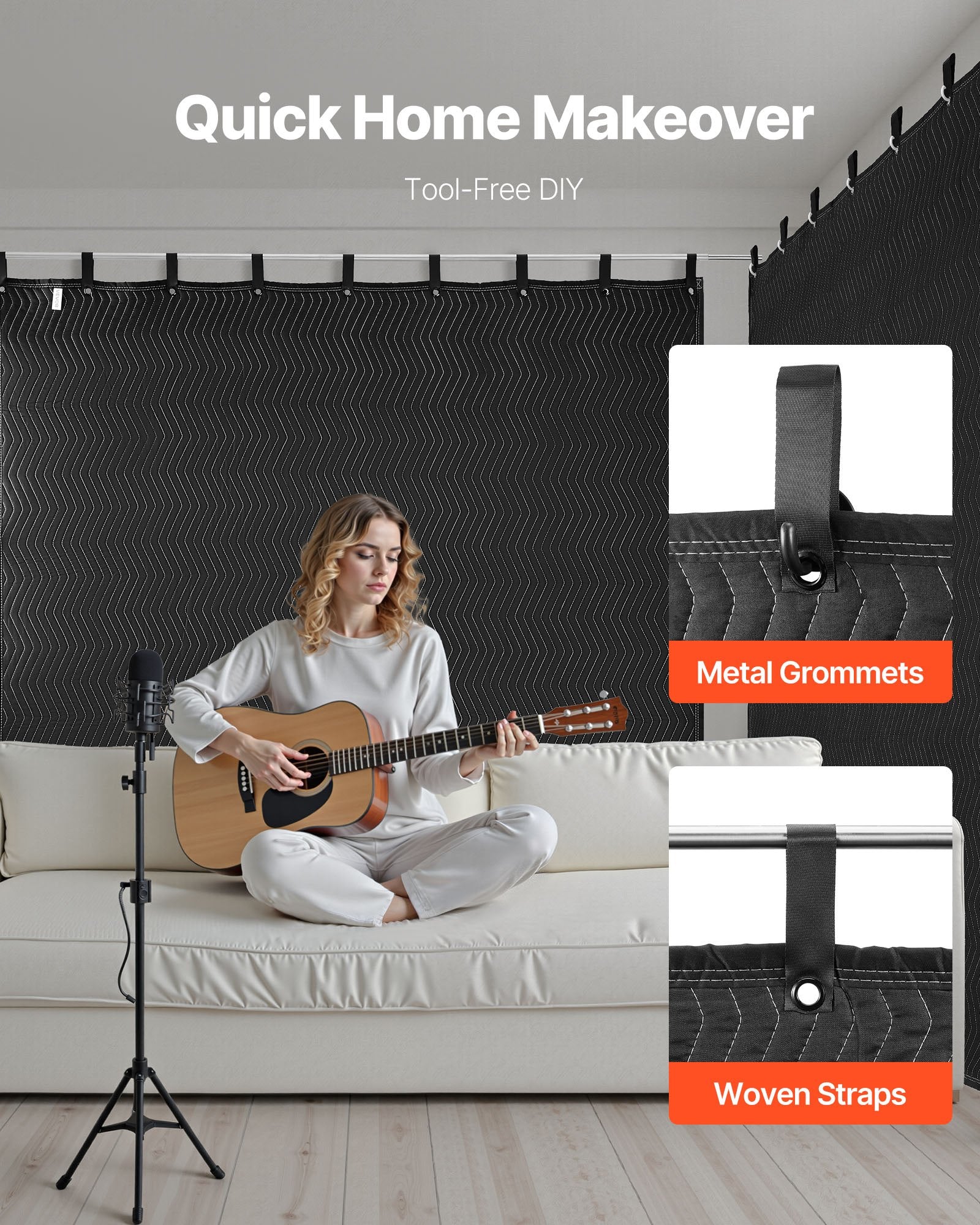 2 Pack Sound Dampening Blankets 2438x2032mm Grommeted Extra Large Soundproof