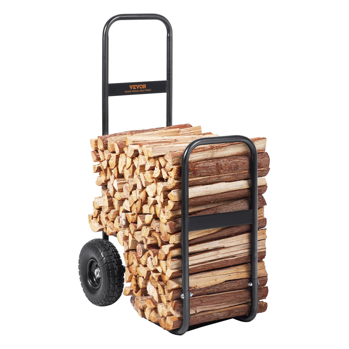 Firewood Log Cart 250lbs Steel PU Wheels Waterproof Wood Rack Heavy Duty Black