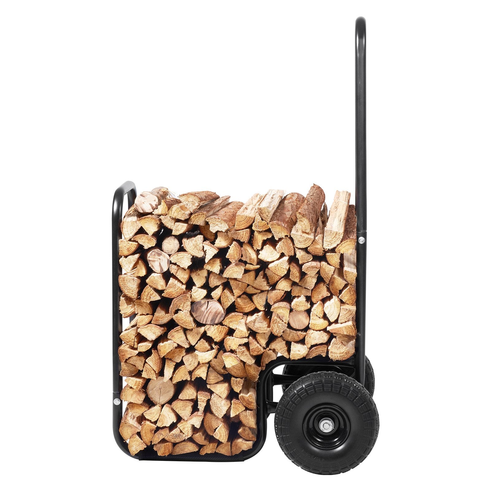 Firewood Log Cart 250lbs Steel PU Wheels Waterproof Wood Rack Heavy Duty Black