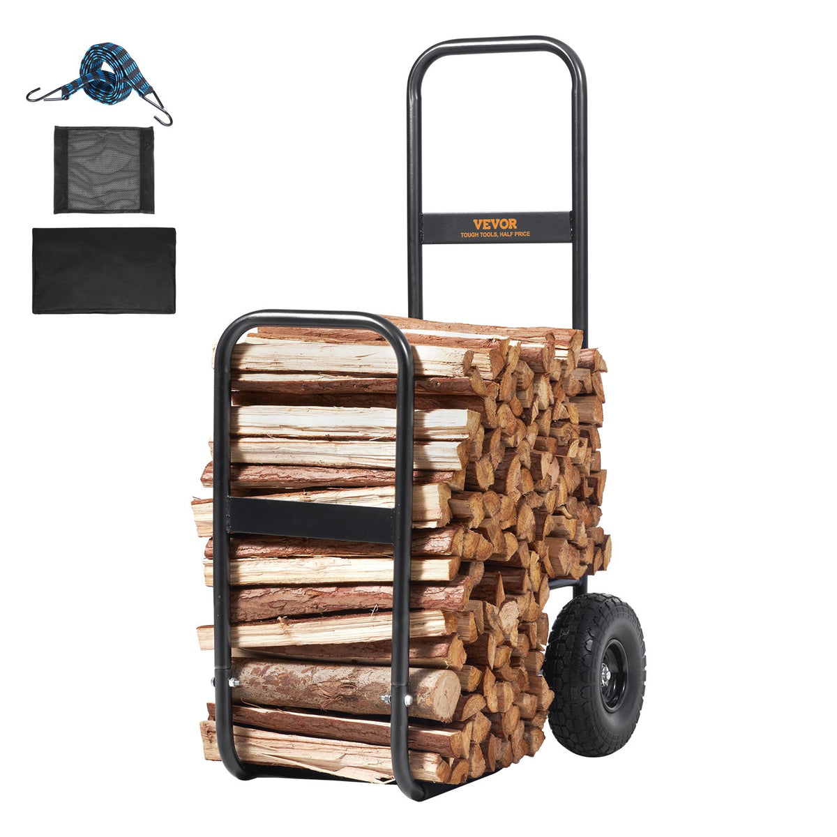 Firewood Log Cart 250lbs Steel PU Wheels Waterproof Wood Rack Heavy Duty Black