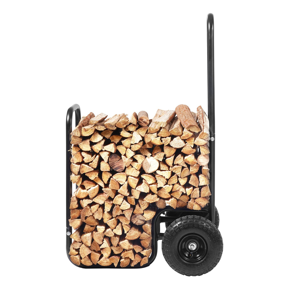 Firewood Log Cart 113kg Steel Pneumatic Wheels Indoor Outdoor Wood Rack Black