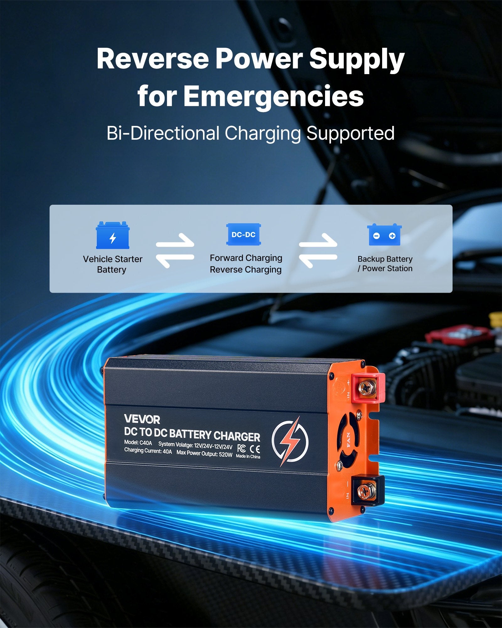 DC to DC Battery Charger 40A 520W 12V 24V Fast Charging Unit