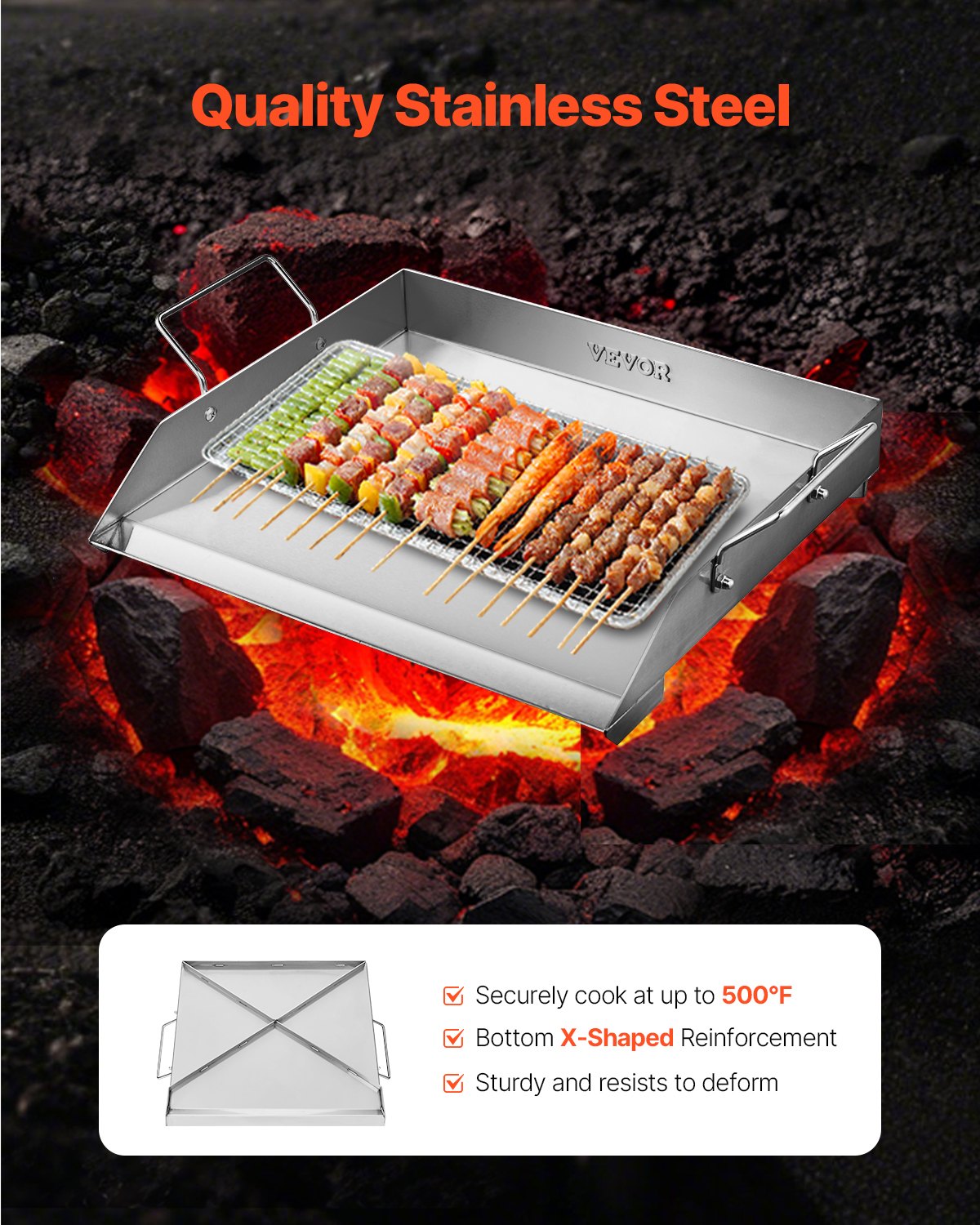 Griddle Stainless Steel Flat Top Gas Grill Teppanyaki Portable 18x16 Inch