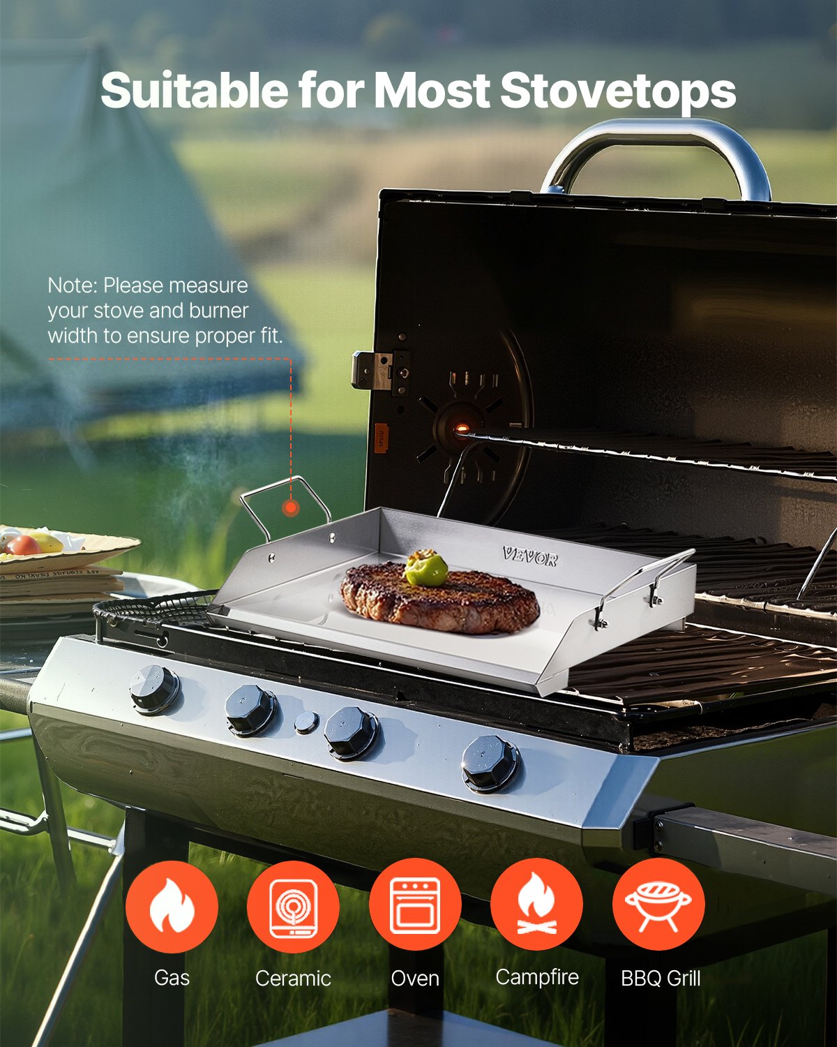 Griddle Stainless Steel Flat Top Gas Grill Teppanyaki Portable 18x16 Inch