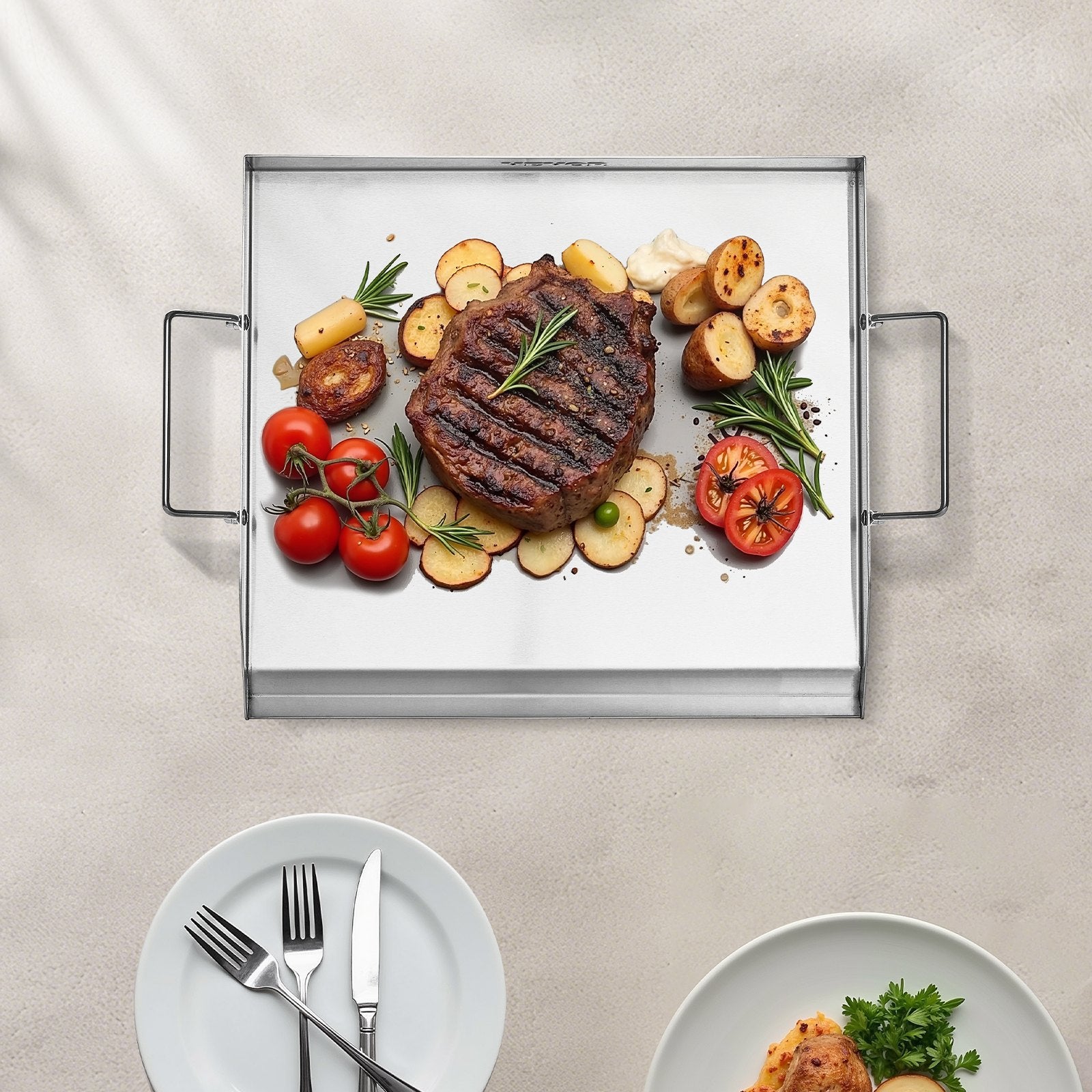 Griddle Stainless Steel Flat Top Gas Grill Teppanyaki Portable 18x16 Inch