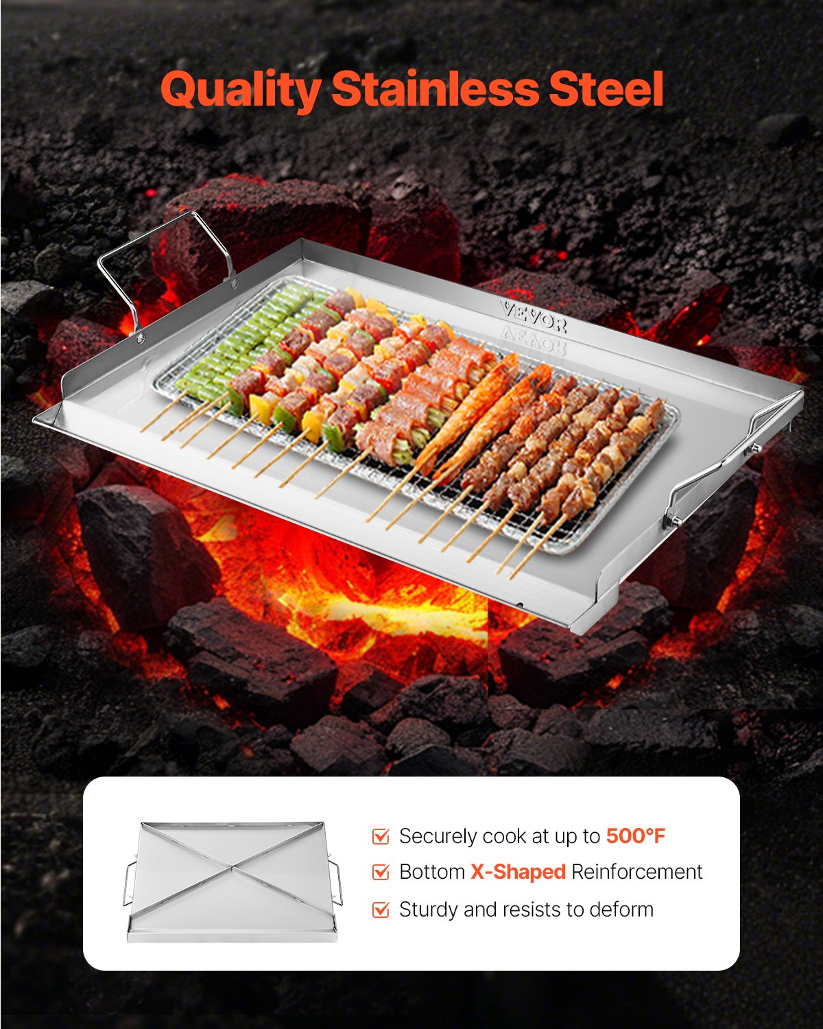 Stainless Steel Griddle 23x16 inch Flat Top BBQ Grill Teppanyaki with Handle