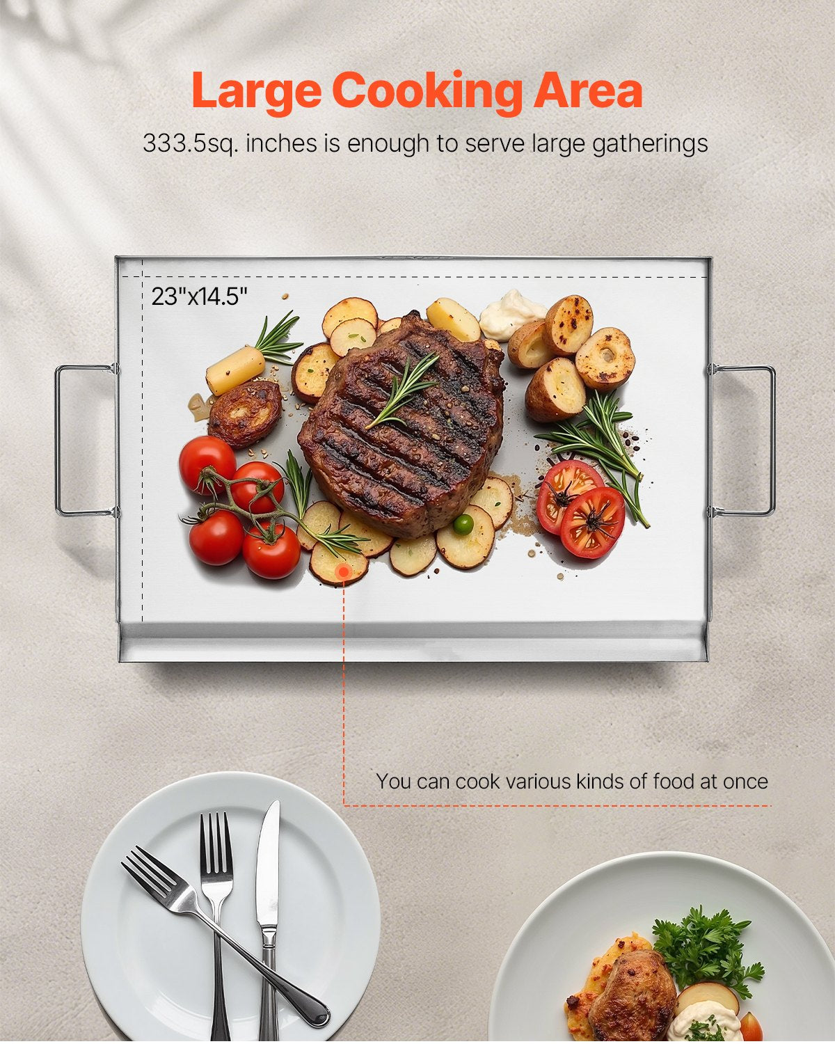 Stainless Steel Griddle 23x16 inch Flat Top BBQ Grill Teppanyaki with Handle