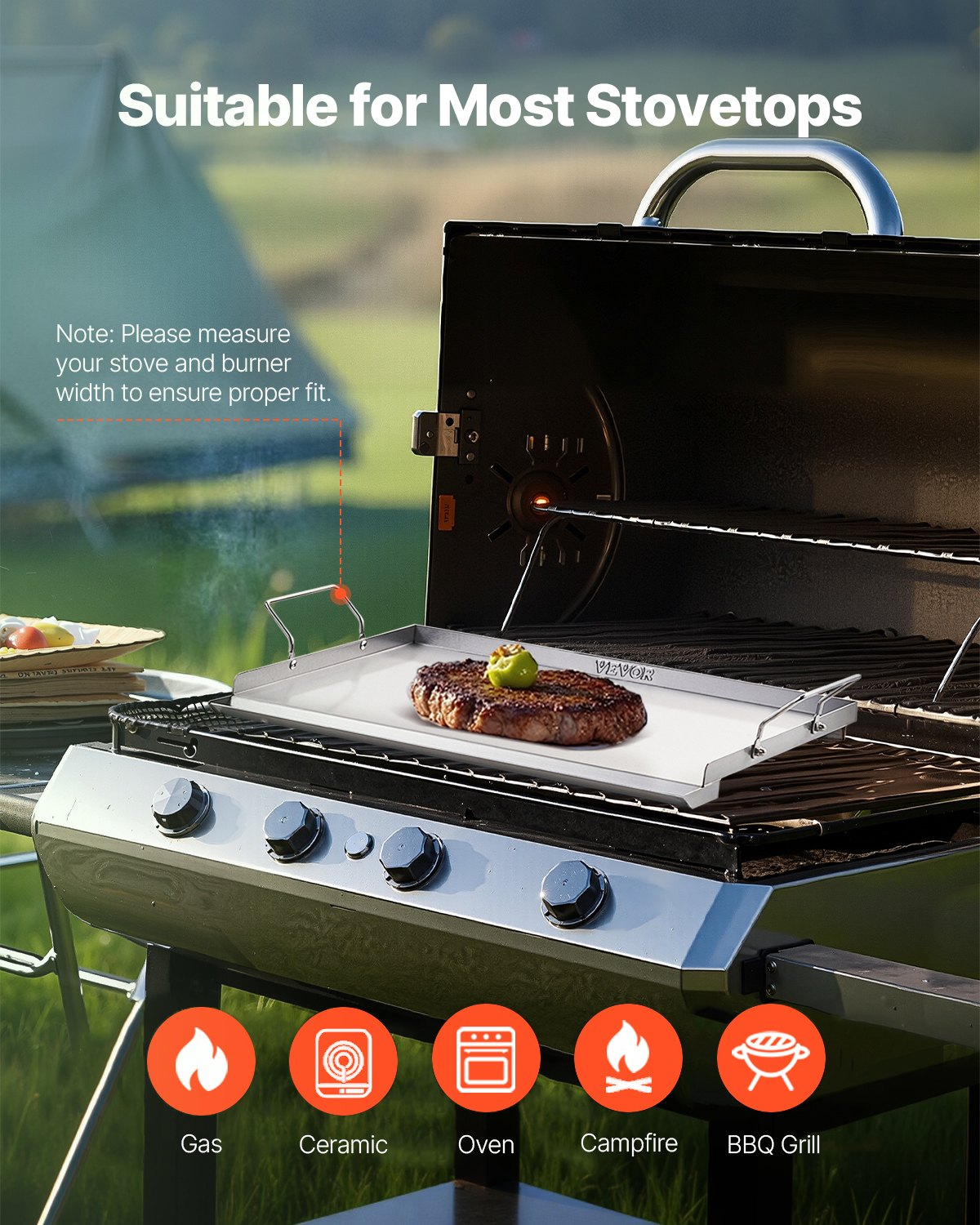 Stainless Steel Griddle 23x16 inch Flat Top BBQ Grill Teppanyaki with Handle