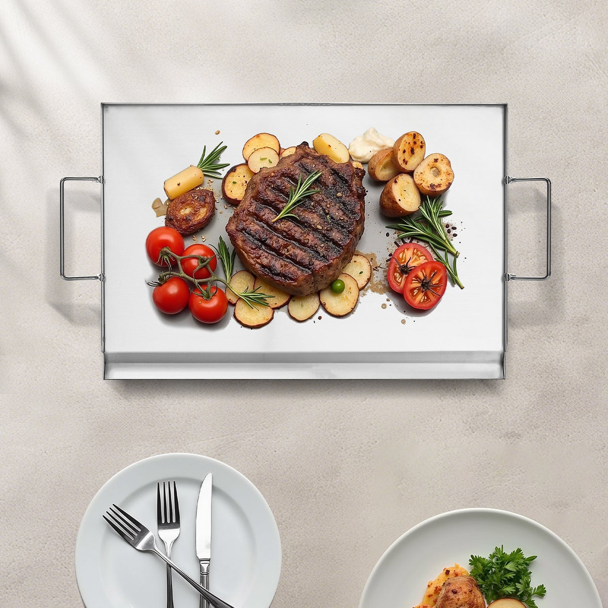 Stainless Steel Griddle 23x16 inch Flat Top BBQ Grill Teppanyaki with Handle