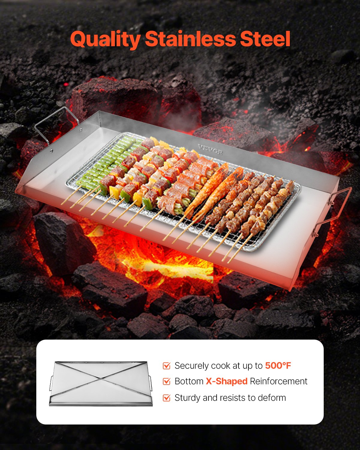 Stainless Steel Griddle 32x16 Inch Flat Top Gas Grill BBQ Teppanyaki with Handle