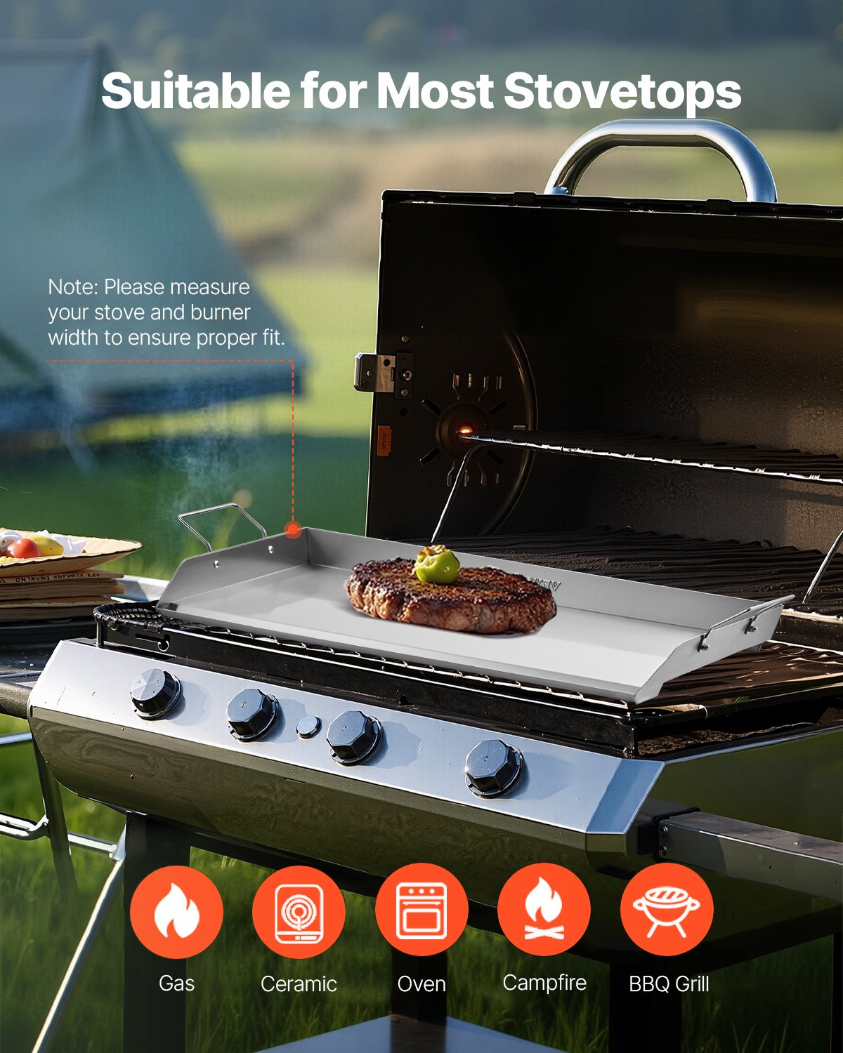Stainless Steel Griddle 32x16 Inch Flat Top Gas Grill BBQ Teppanyaki with Handle