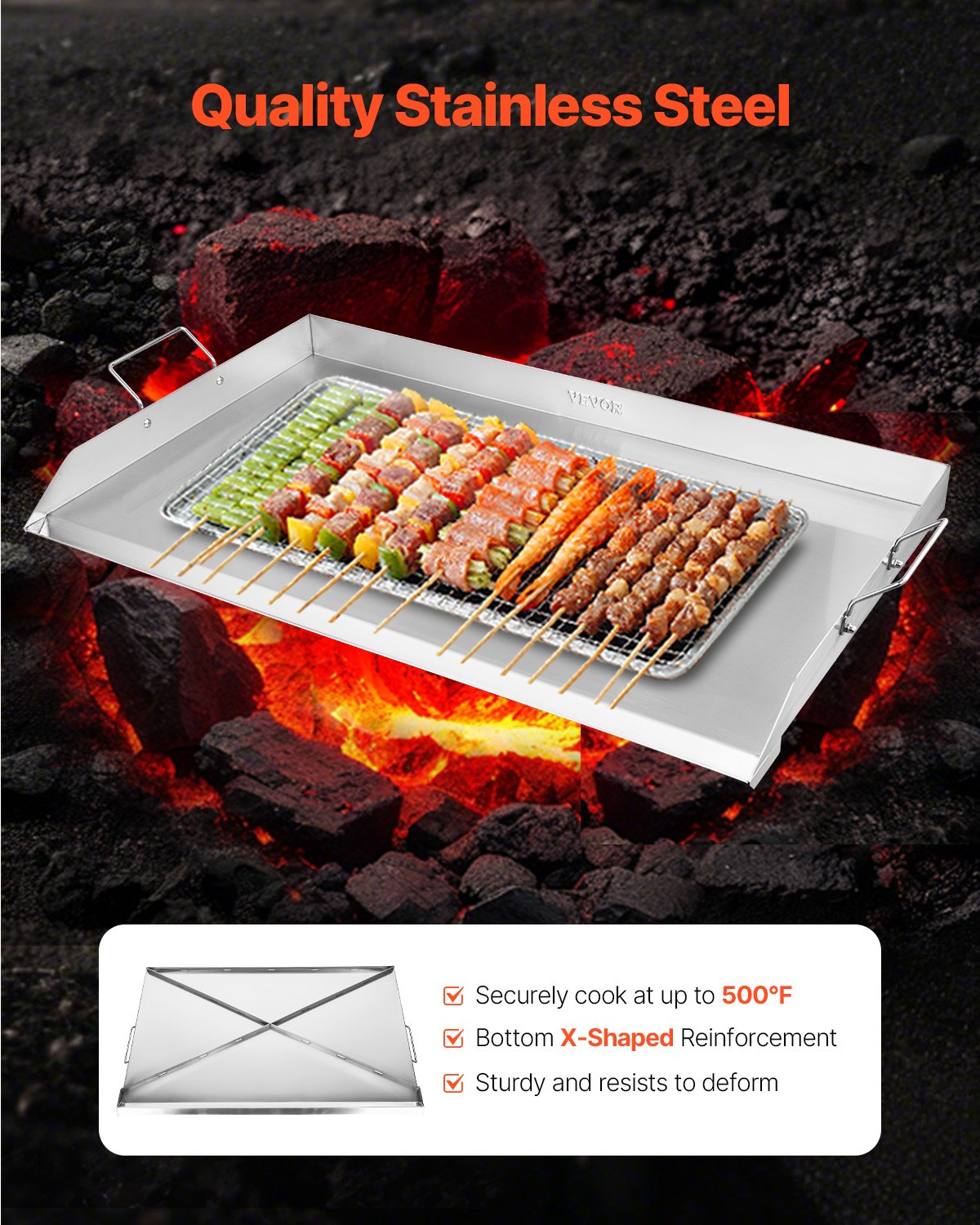 Griddle Stainless Steel Flat Top Gas Grill Teppanyaki Portable Handle 36x22 Inch