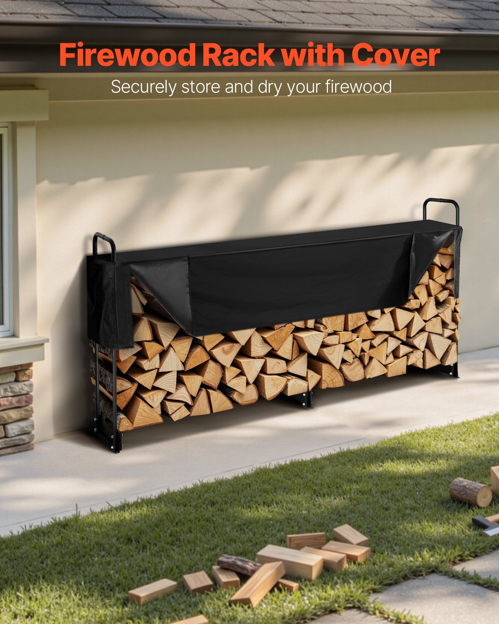 Firewood Rack with Cover 257x36x117cm Outdoor 660lb Half-Covered Powder-Coated