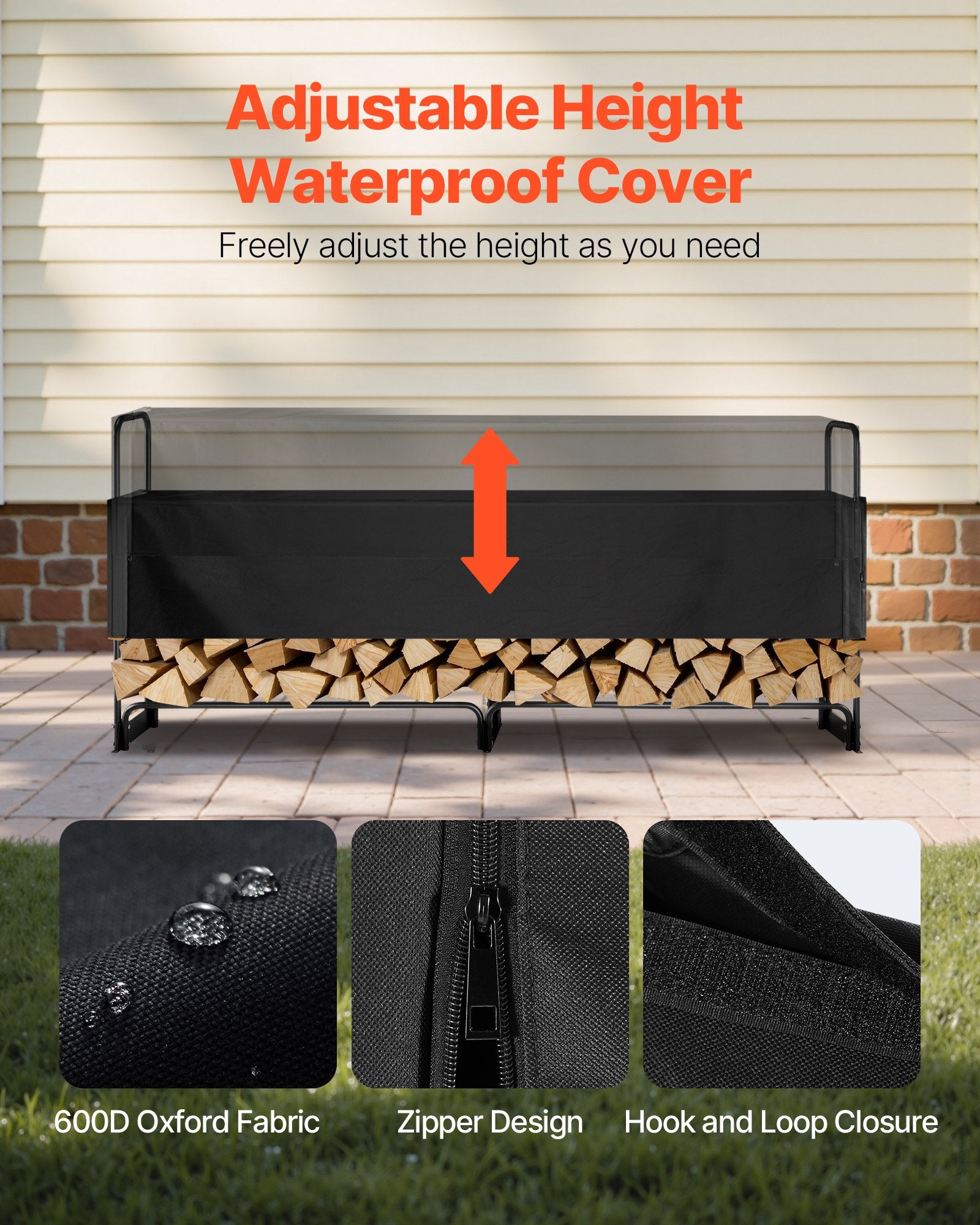 Firewood Rack with Cover 257x36x117cm Outdoor 660lb Half-Covered Powder-Coated