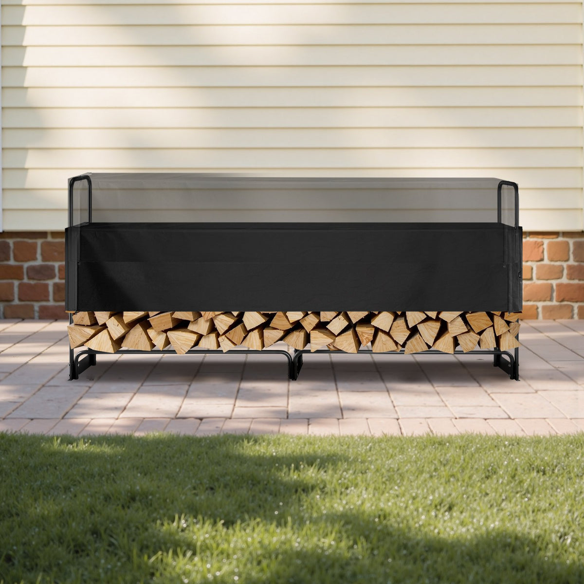 Firewood Rack with Cover 257x36x117cm Outdoor 660lb Half-Covered Powder-Coated