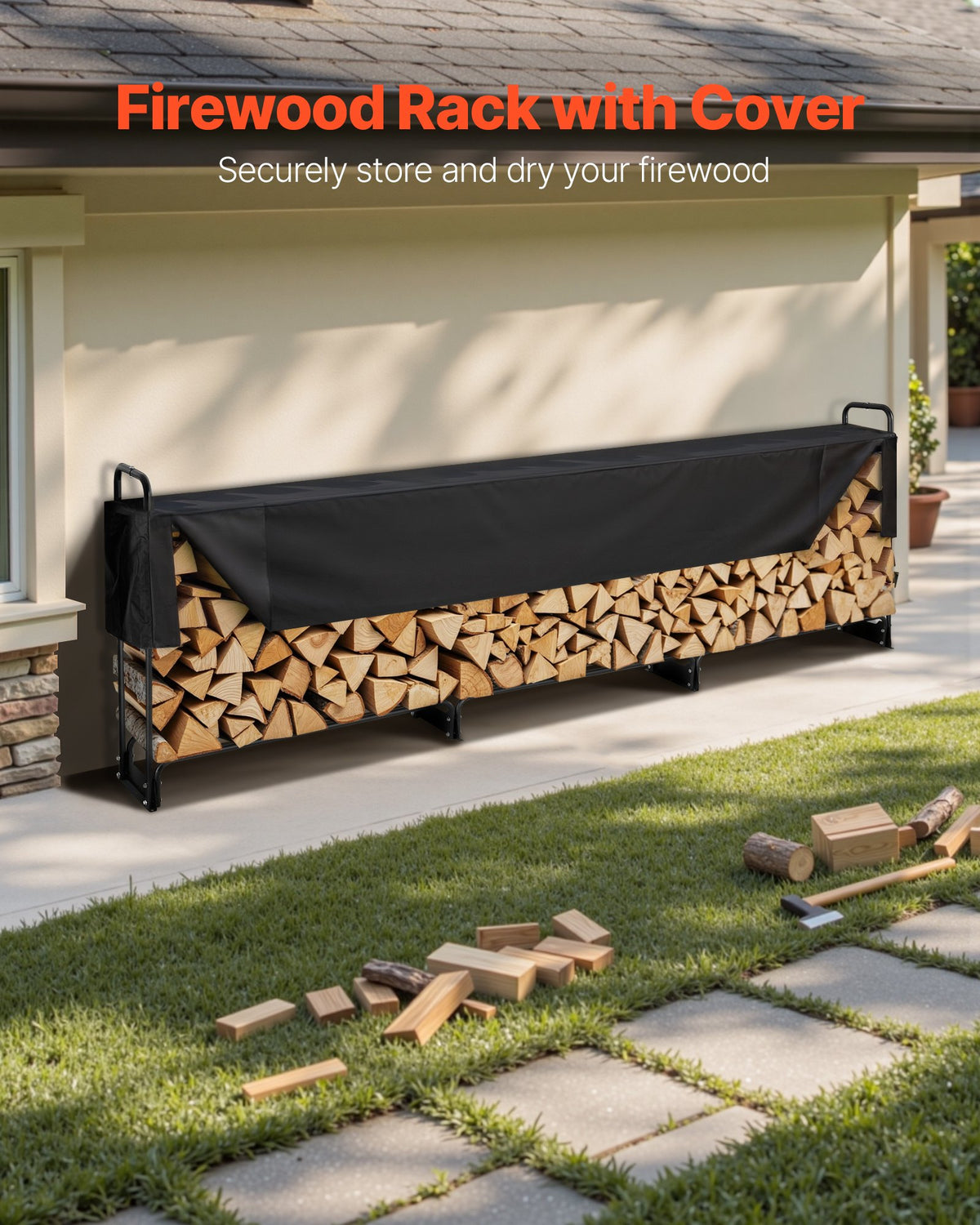 Firewood Rack with Cover 383x36x117cm Outdoor 660lb Half-Covered Powder-Coated
