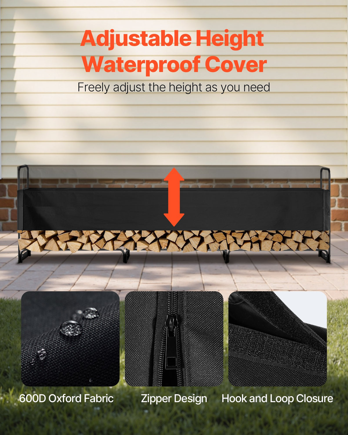 Firewood Rack with Cover 383x36x117cm Outdoor 660lb Half-Covered Powder-Coated