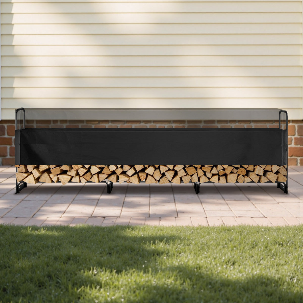 Firewood Rack with Cover 383x36x117cm Outdoor 660lb Half-Covered Powder-Coated