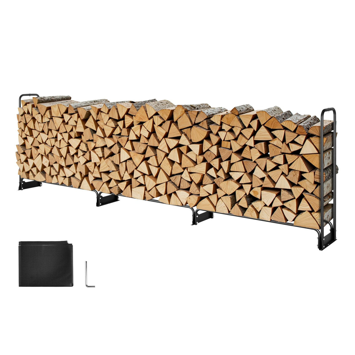 Firewood Rack with Cover 383x36x117cm Outdoor 660lb Half-Covered Powder-Coated