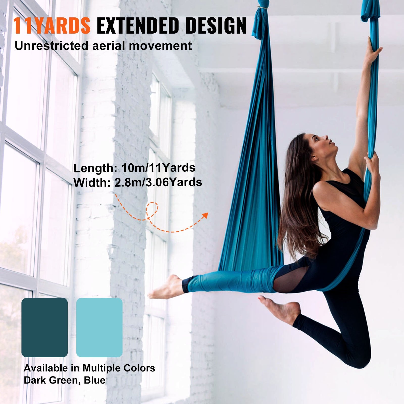 Aerial Silk and Yoga Swing 10m Nylon Hammock Kit with Rigging Green
