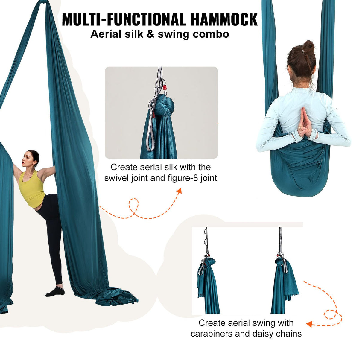 Aerial Silk and Yoga Swing 10m Nylon Hammock Kit with Rigging Green