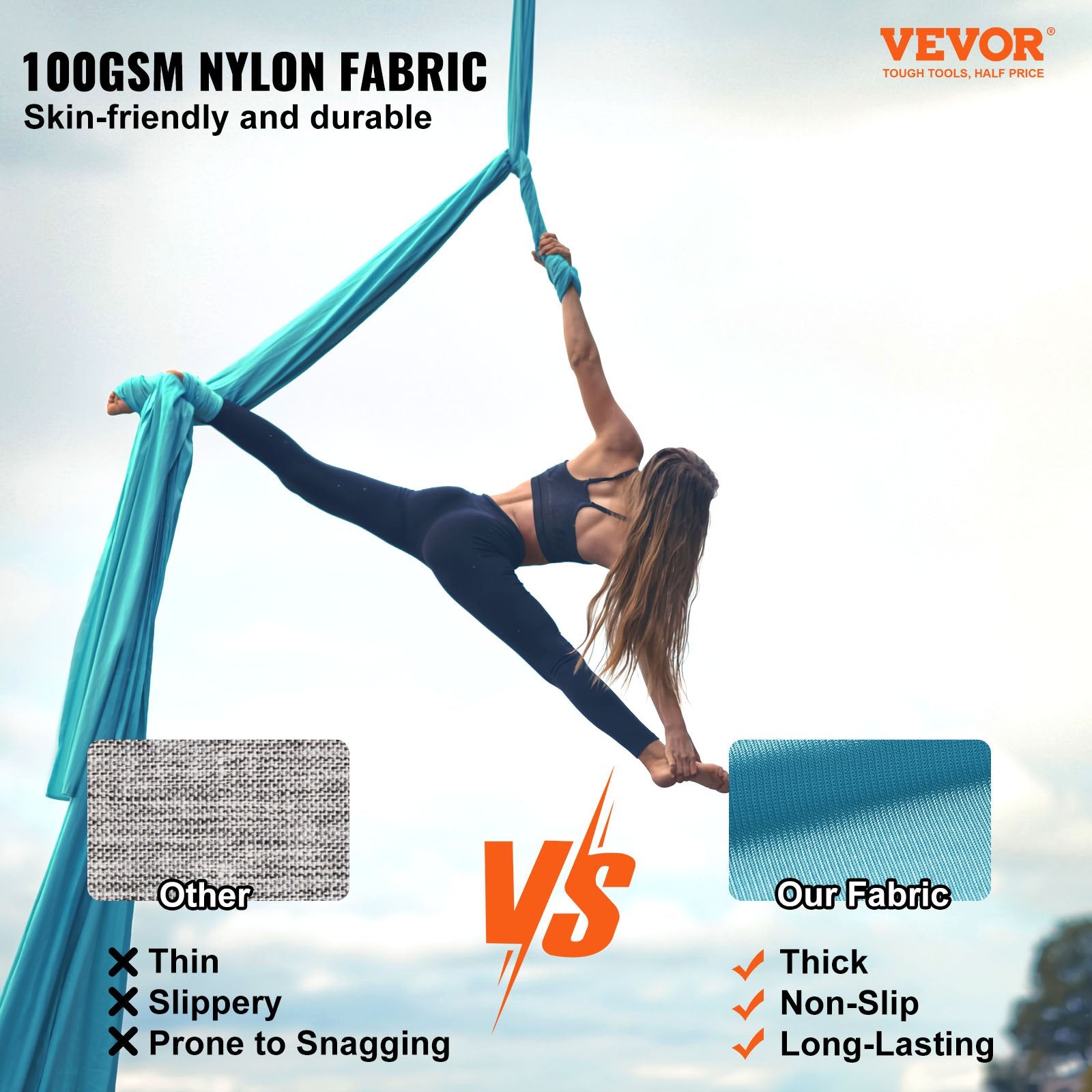 Aerial Silk and Yoga Swing 10m Nylon Hammock Kit with Rigging Blue