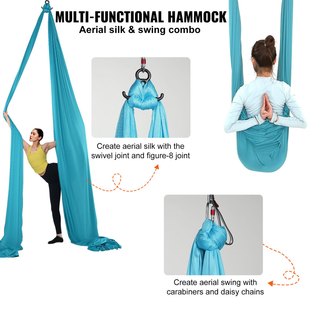 Aerial Silk and Yoga Swing 10m Nylon Hammock Kit with Rigging Blue