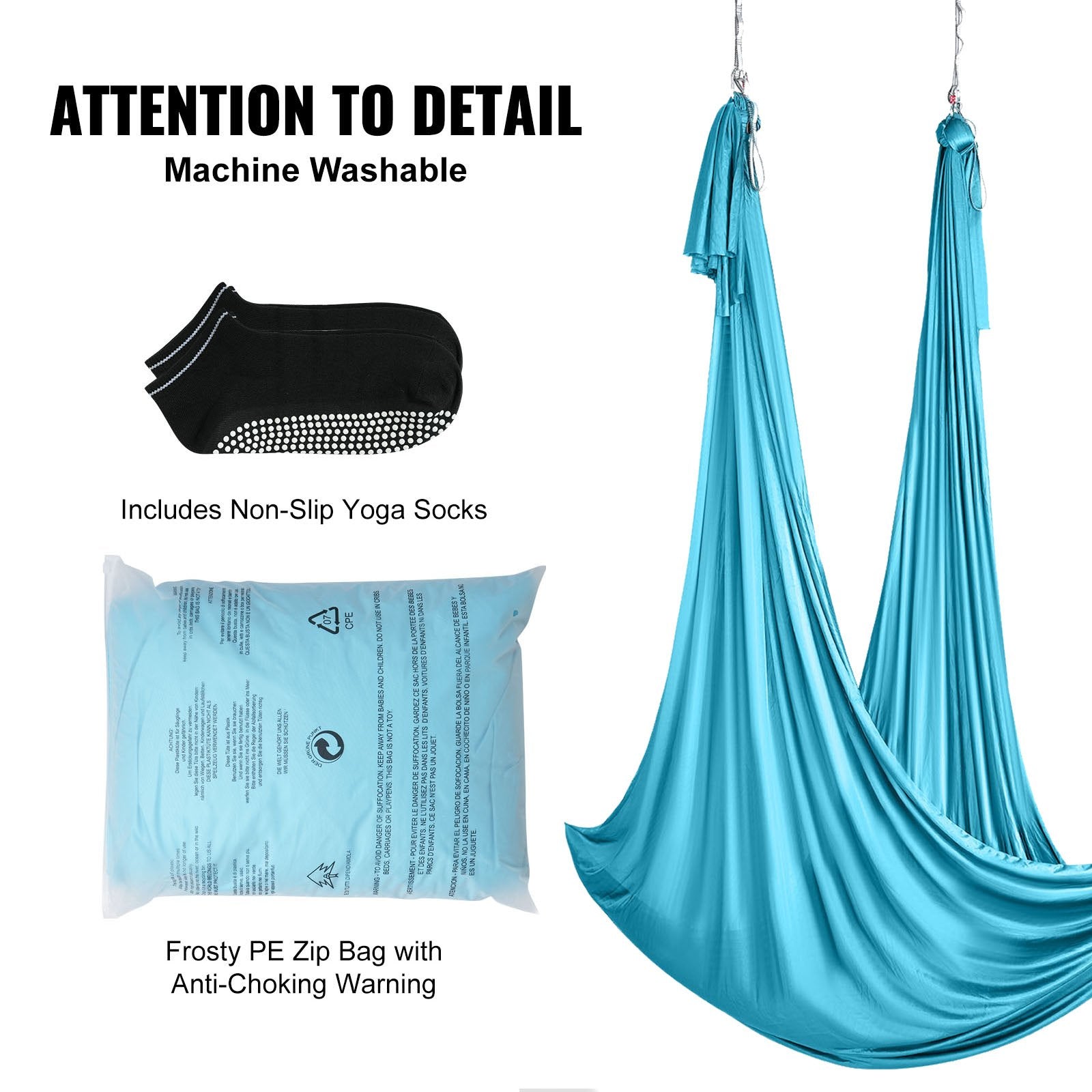 Aerial Silk and Yoga Swing 10m Nylon Hammock Kit with Rigging Blue