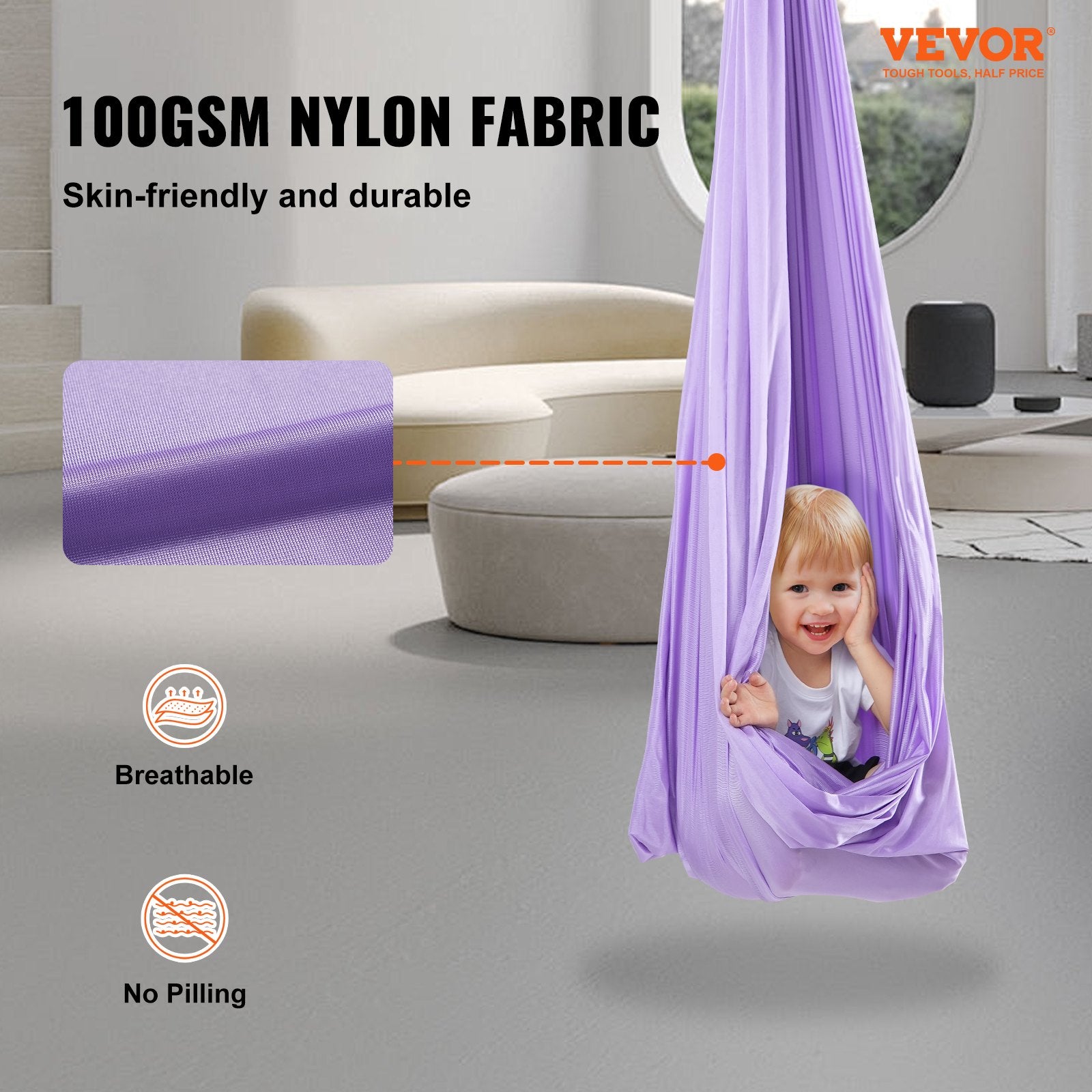 Sensory Swing for Kids 2.8m Therapy Indoor Outdoor Cuddle Hammock Purple