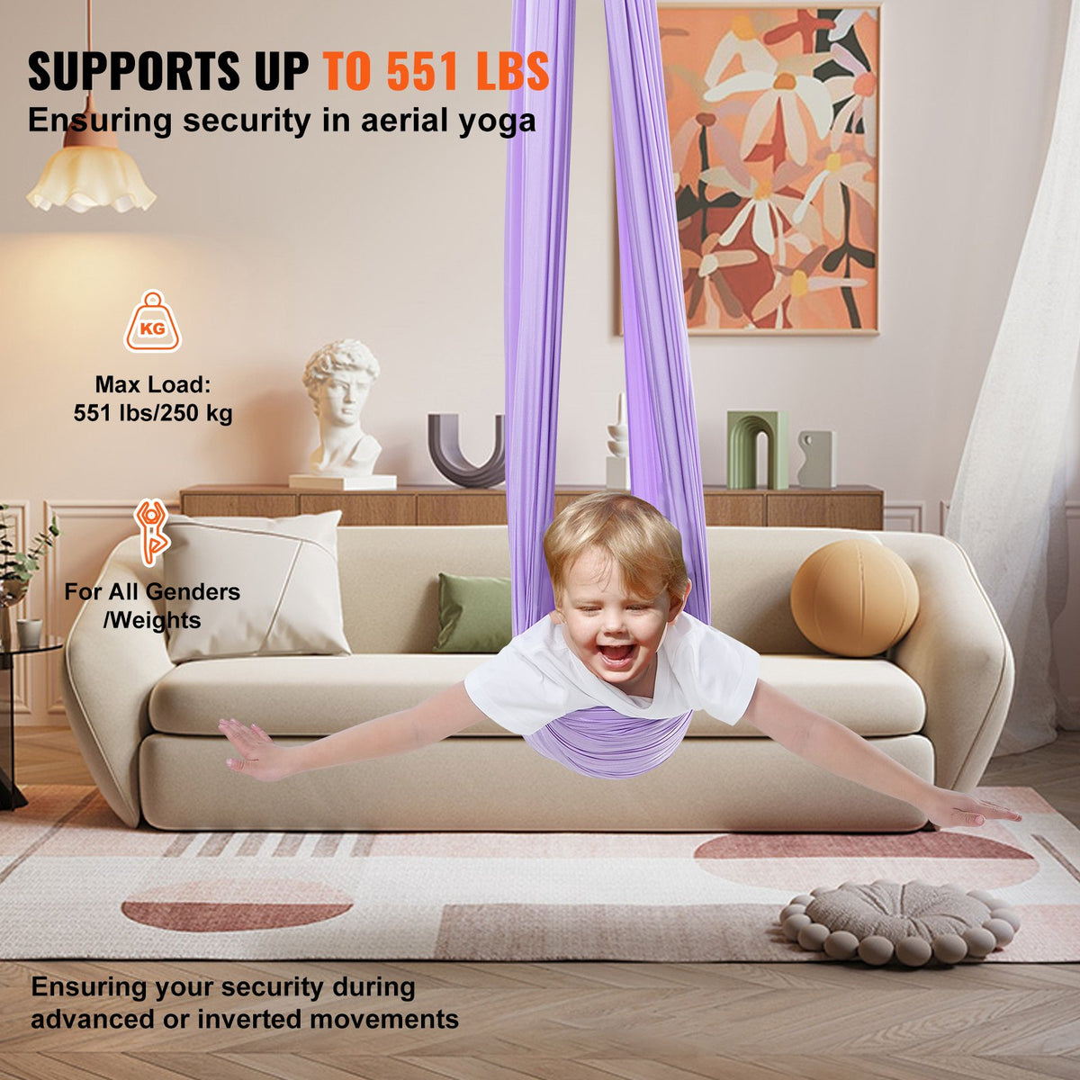 Sensory Swing for Kids 2.8m Therapy Indoor Outdoor Cuddle Hammock Purple