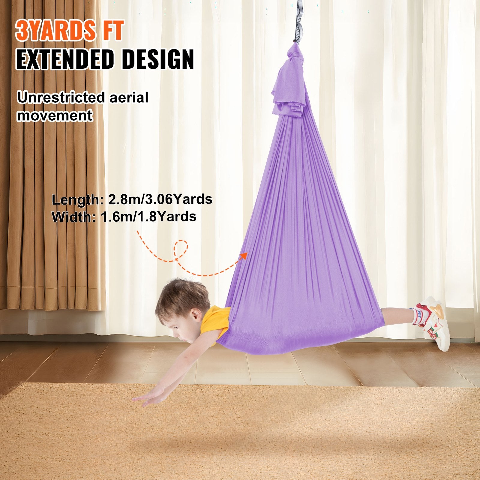 Sensory Swing for Kids 2.8m Therapy Indoor Outdoor Cuddle Hammock Purple