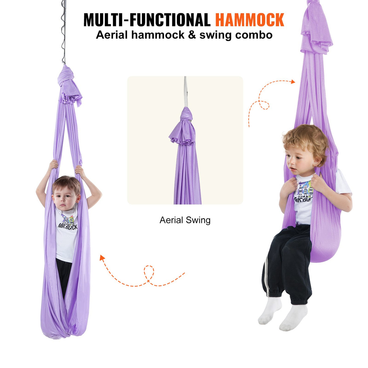 Sensory Swing for Kids 2.8m Therapy Indoor Outdoor Cuddle Hammock Purple