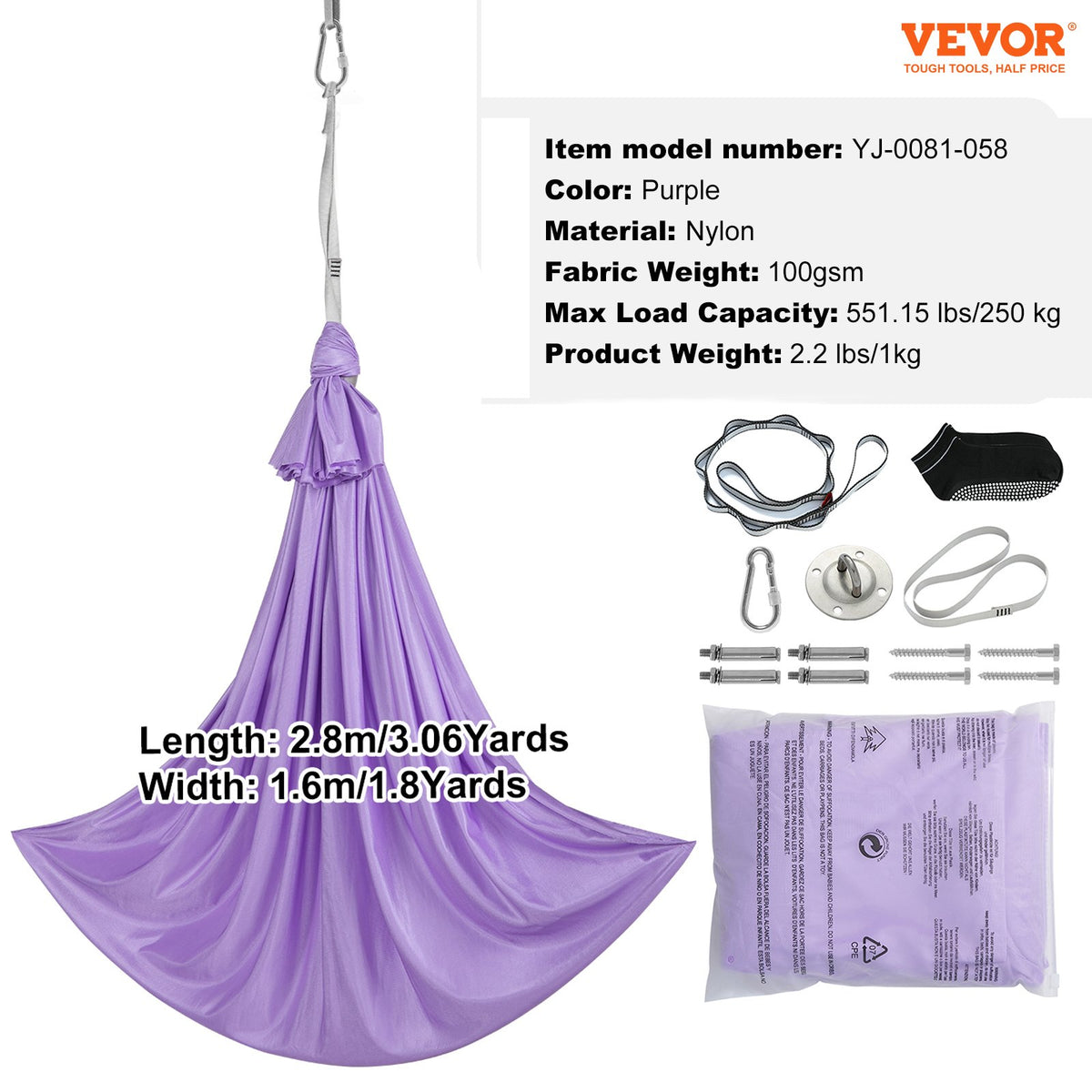 Sensory Swing for Kids 2.8m Therapy Indoor Outdoor Cuddle Hammock Purple