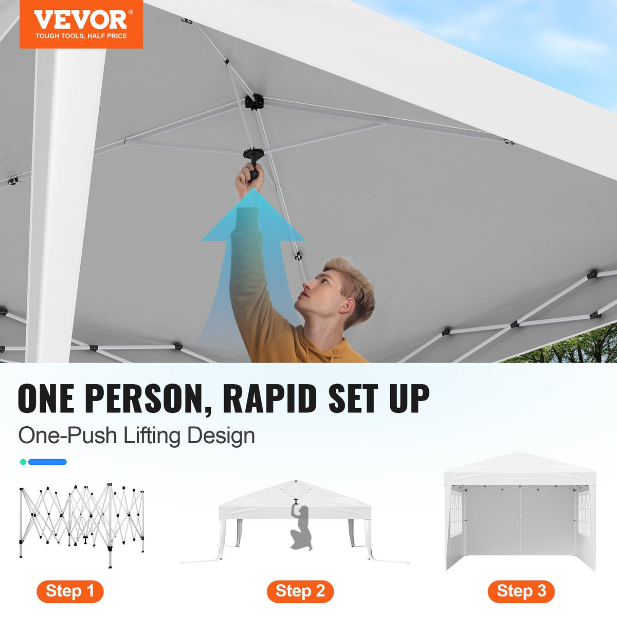 Pop Up Canopy 2.95x2.95m Instant Portable Gazebo with 3 Sidewalls & 2 Windows
