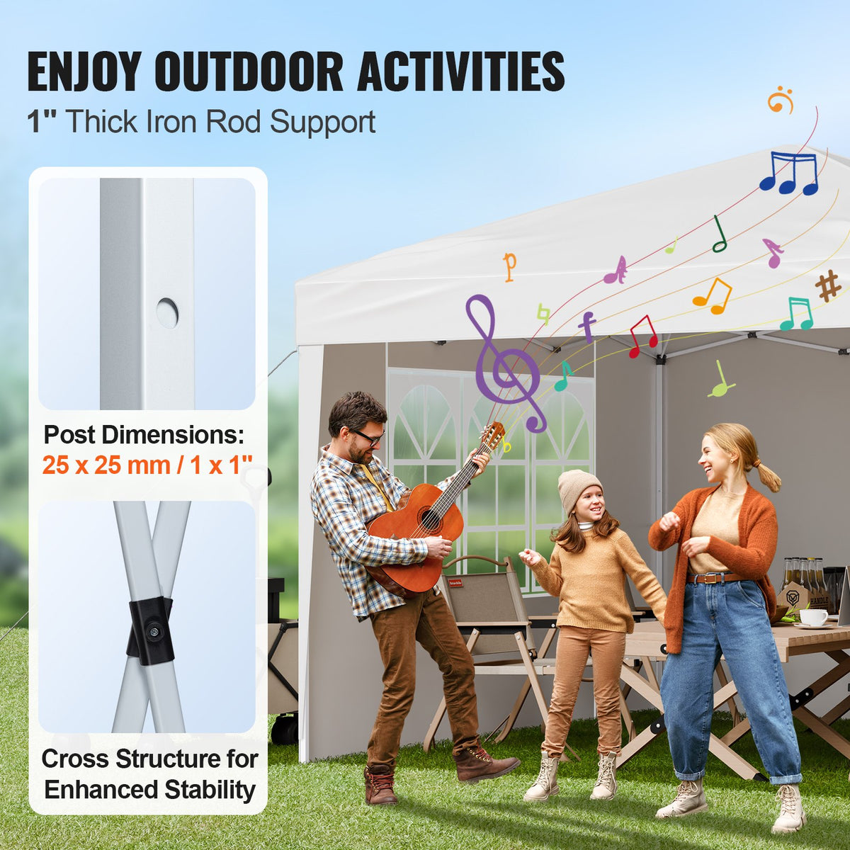 Pop Up Canopy 2.95x2.95m Instant Portable Gazebo with 3 Sidewalls & 2 Windows
