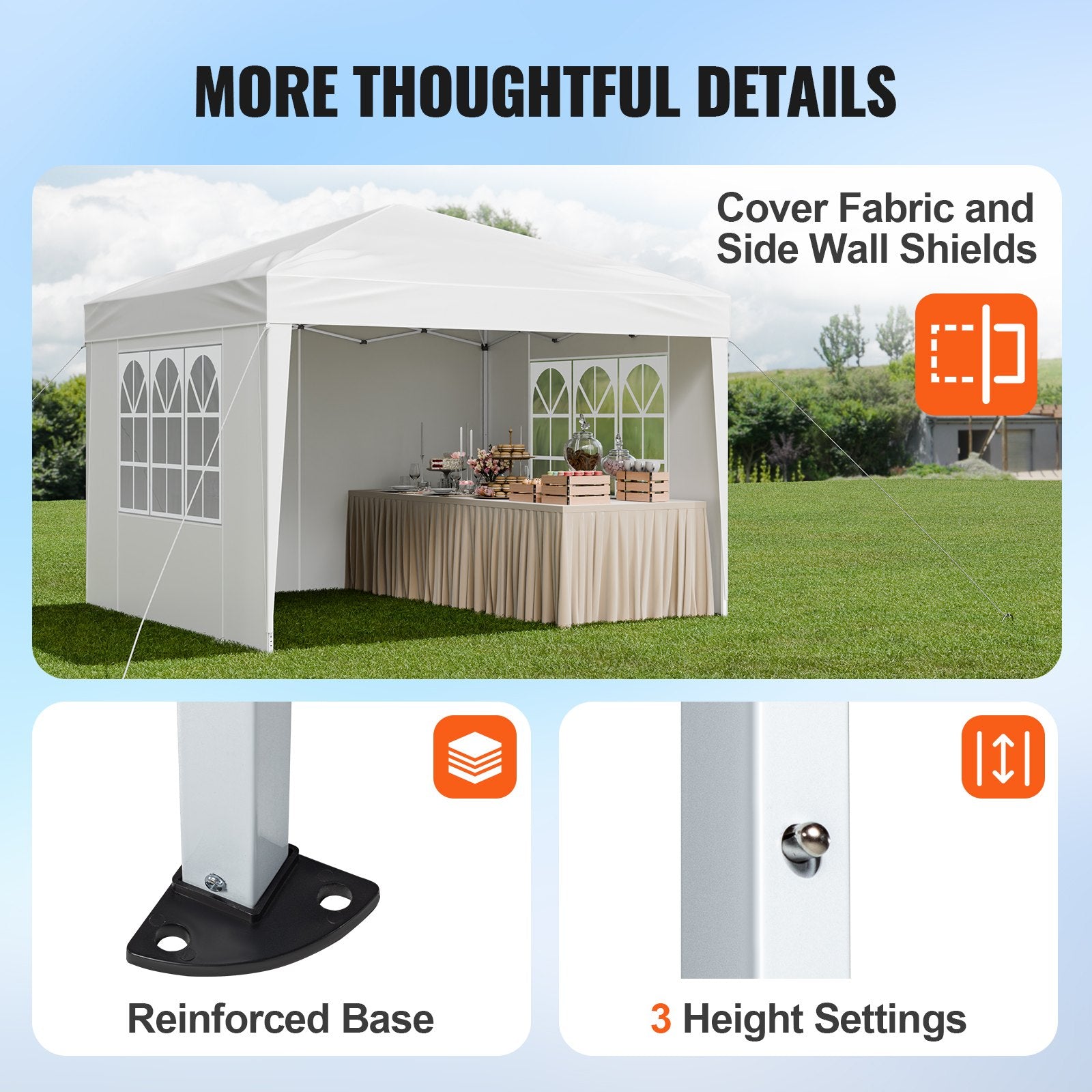 Pop Up Canopy 2.95x2.95m Instant Portable Gazebo with 3 Sidewalls & 2 Windows