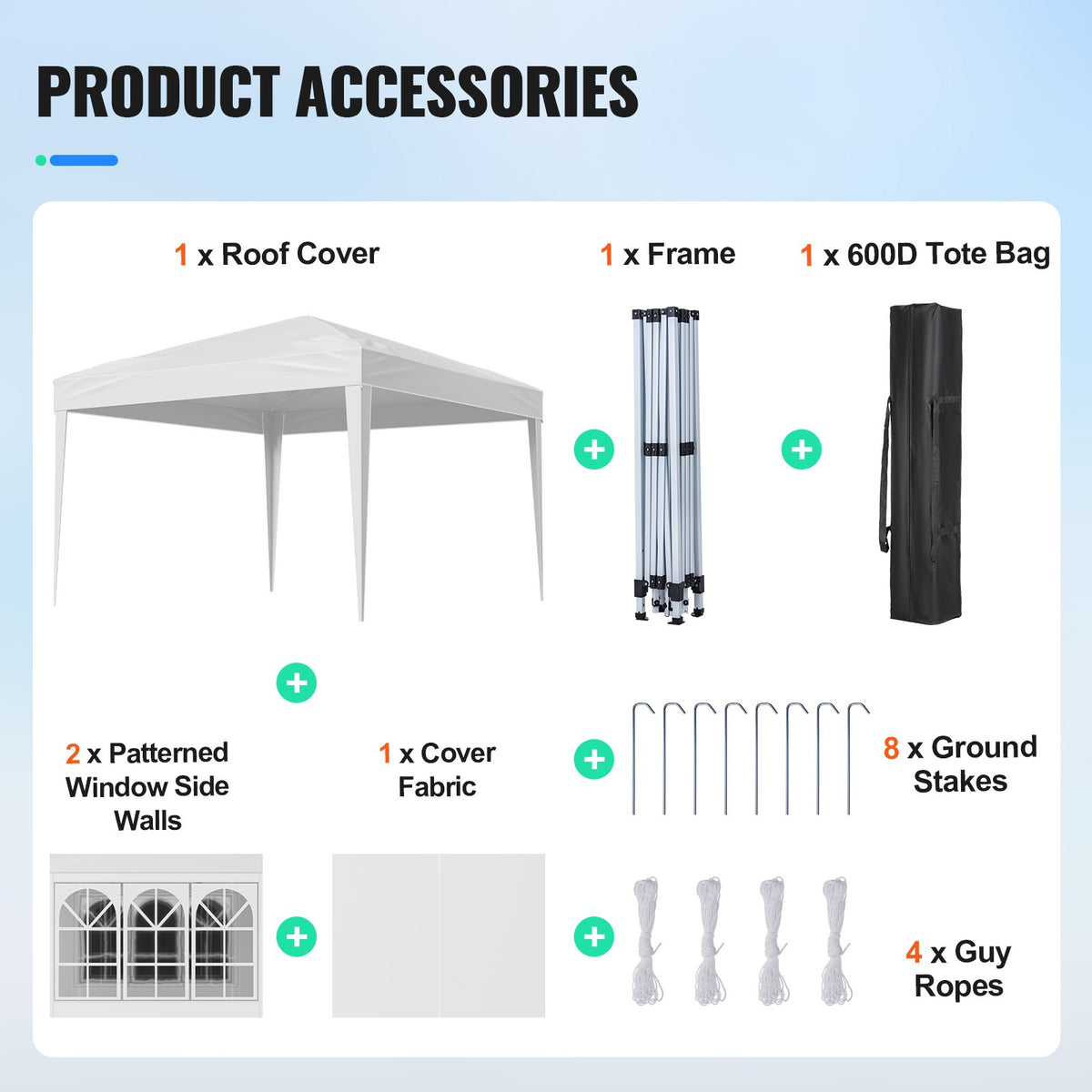 Pop Up Canopy 2.95x2.95m Instant Portable Gazebo with 3 Sidewalls & 2 Windows