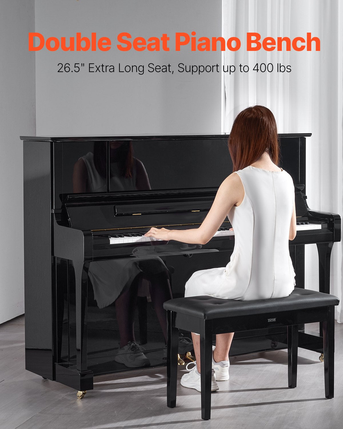 Wooden 29.5" Duet Piano Bench with Storage and Padded Seat