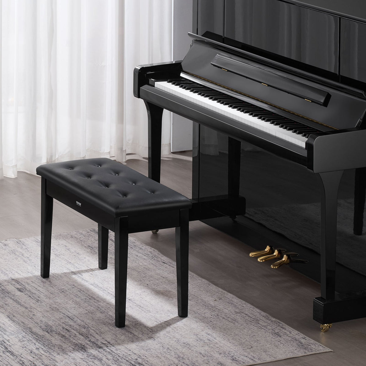 Wooden 29.5" Duet Piano Bench with Storage and Padded Seat