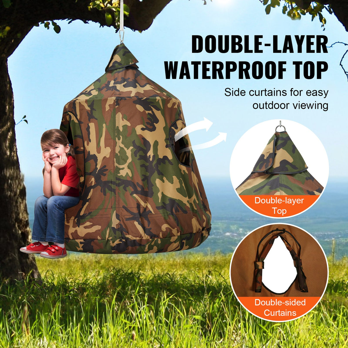 Tree Tent Hanging 330lb Swing with LED Lights Inflatable Base Ceiling Pod